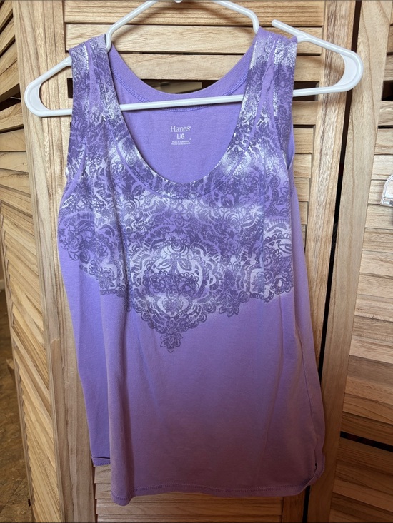 Hanes Tops - FINAL MARKDOWN Hanes Lavender Tank with Lace-Print Large